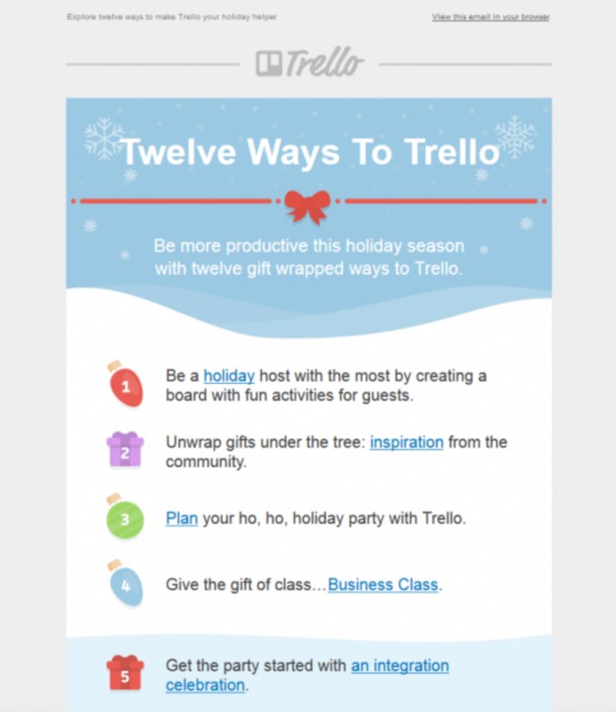 Newsletter Trello per email marketing di Natale